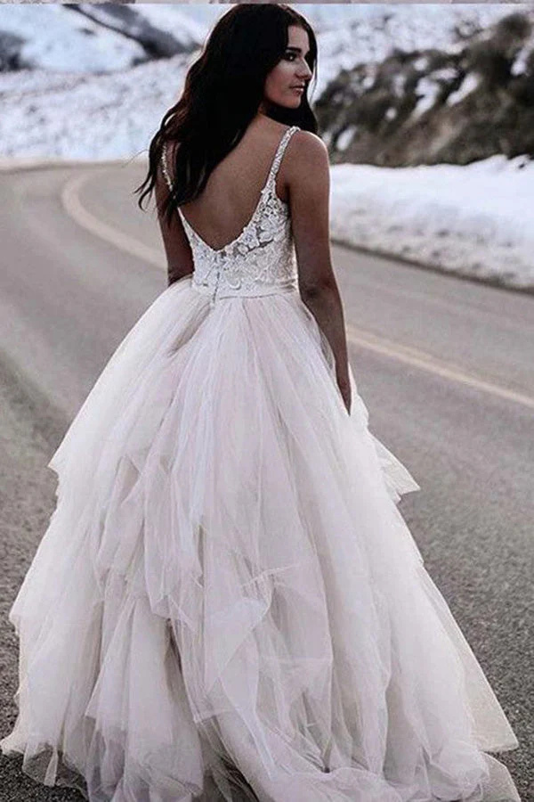 Ivory A-line Tulle Lace Top Straps Backless Wedding dresses, Bridal Gown - Image 2