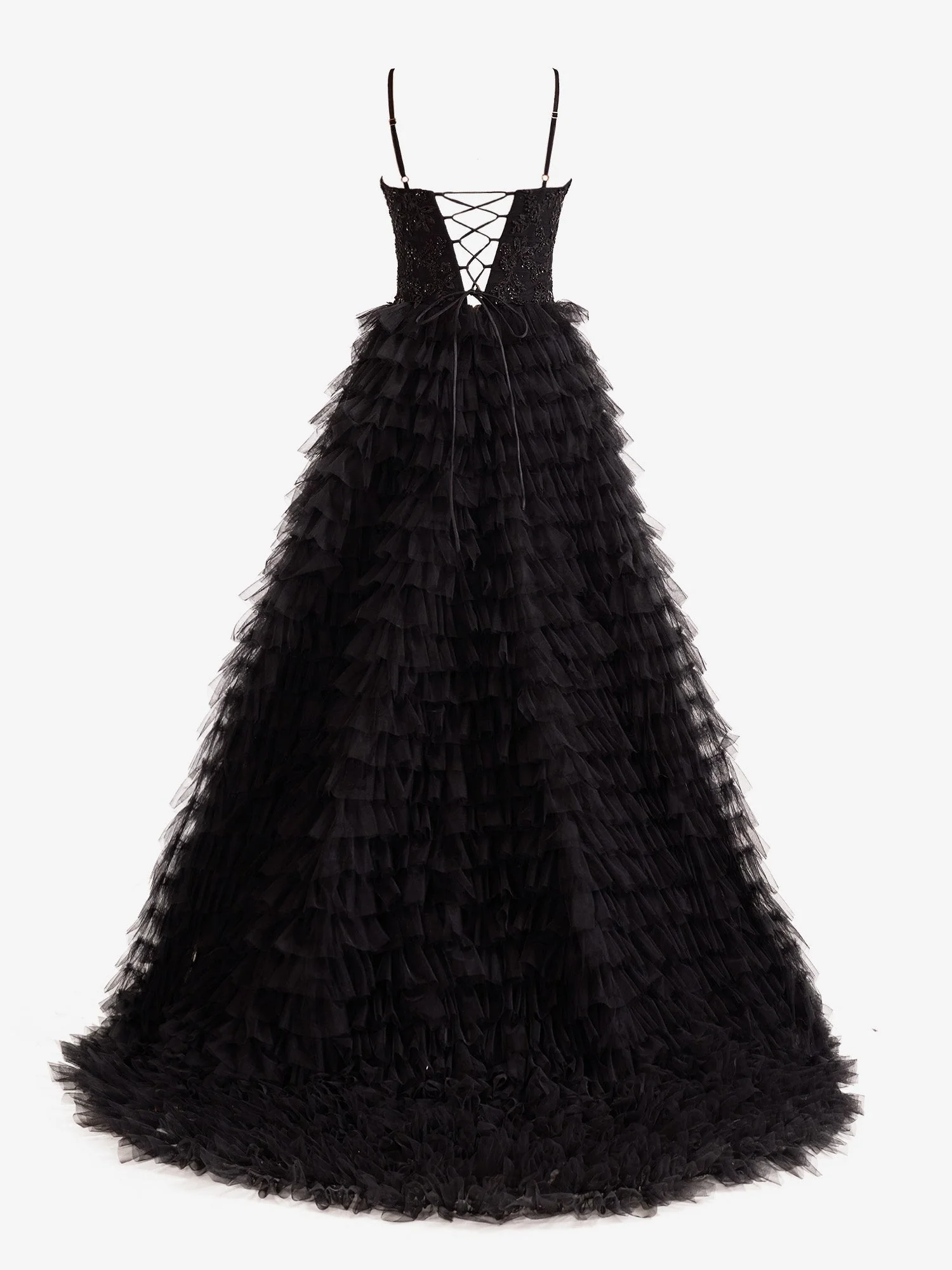 A-Line Tiered Sequins Tulle Long Prom Dress - Image 8