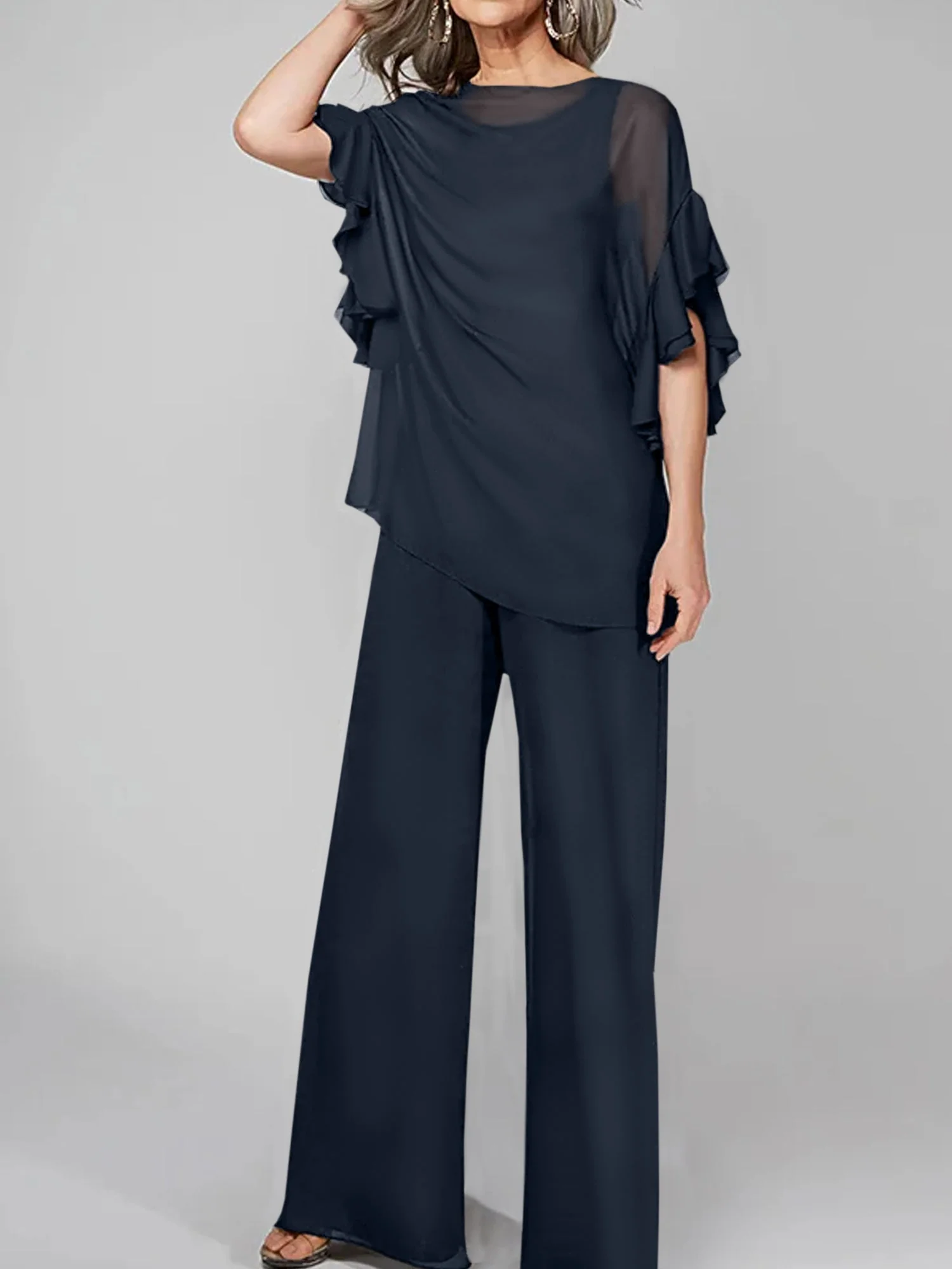 Jumpsuits Scoop Half Sleeves Chiffon Mother Of The Bride Pantsuits - Image 30
