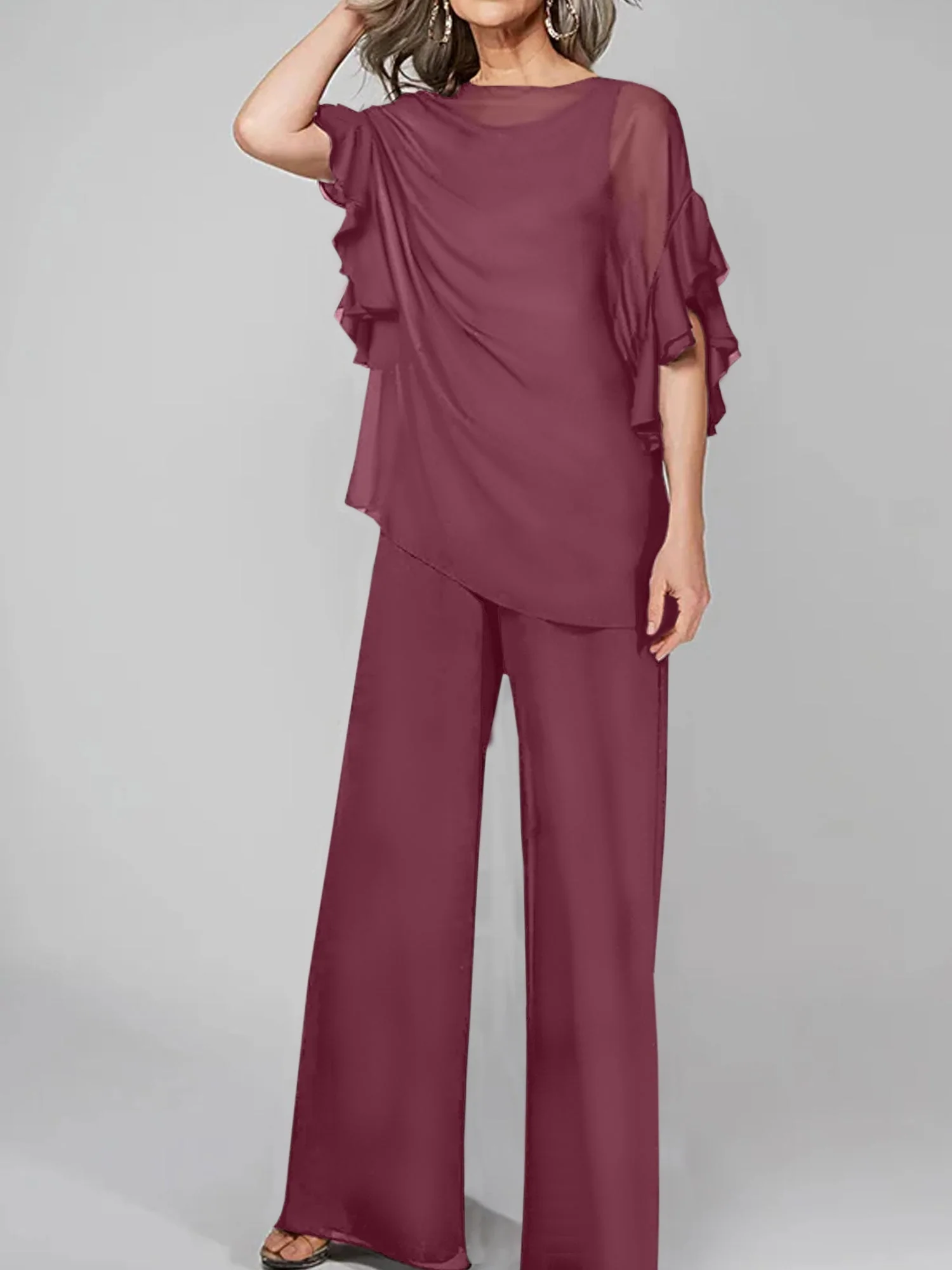 Jumpsuits Scoop Half Sleeves Chiffon Mother Of The Bride Pantsuits - Image 75