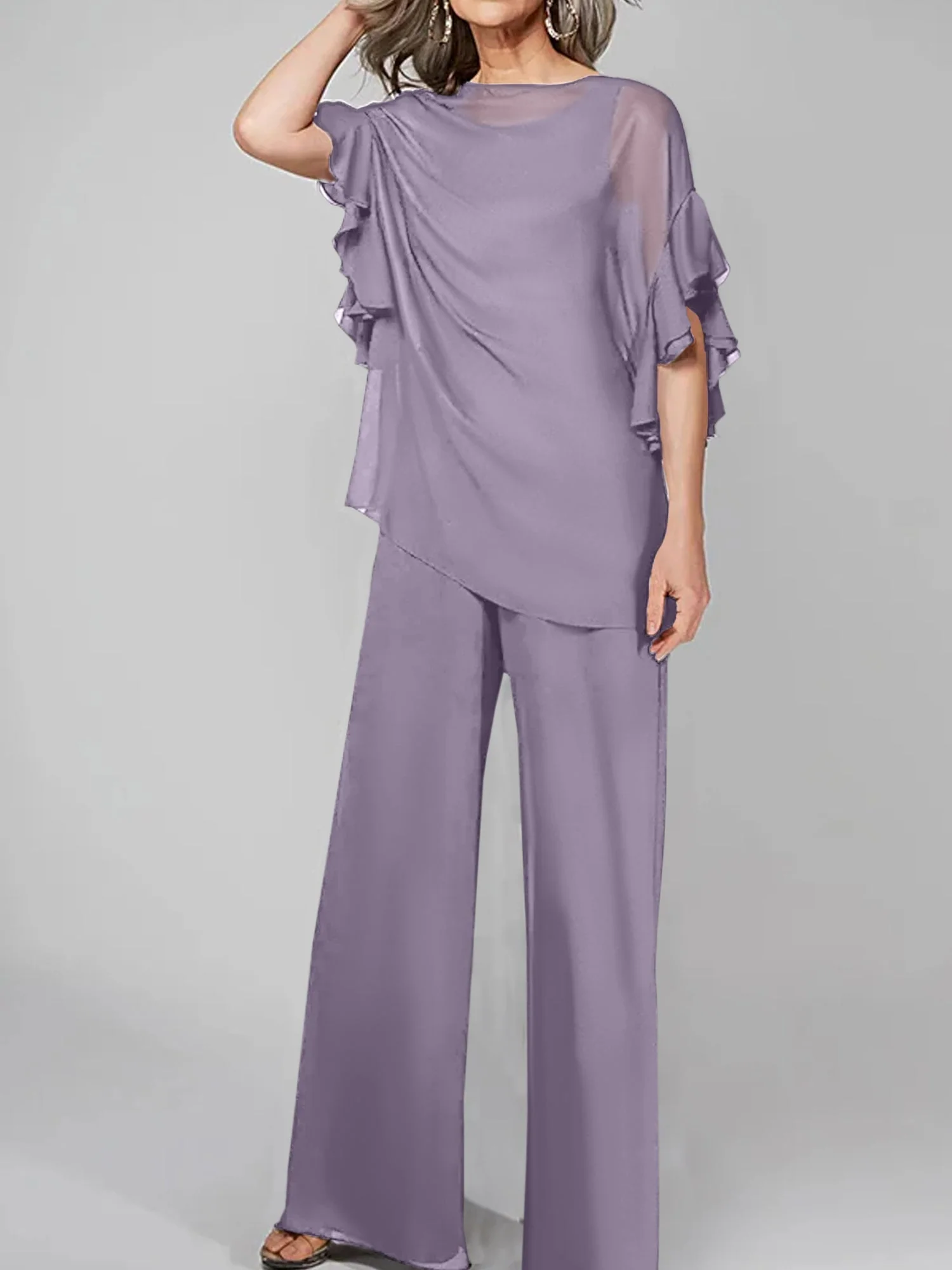 Jumpsuits Scoop Half Sleeves Chiffon Mother Of The Bride Pantsuits - Image 98