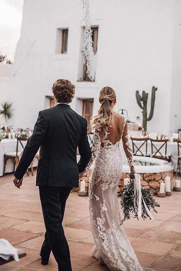 Lace Appliques See Though Mermaid Rustic Wedding With Sleeves - Image 4