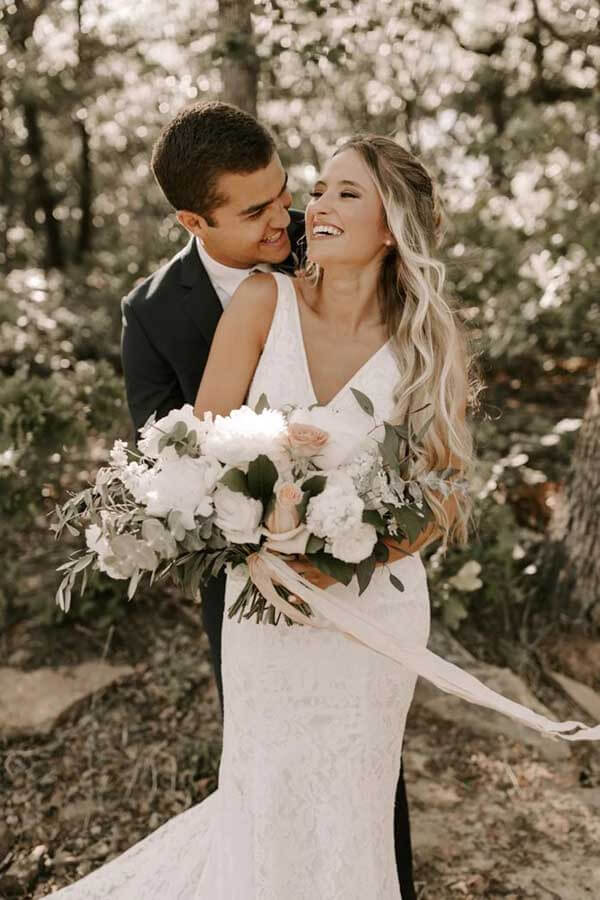 Lace Sheath V-neck Backless Wedding Dresses With Train, Bridal Gowns - Image 3