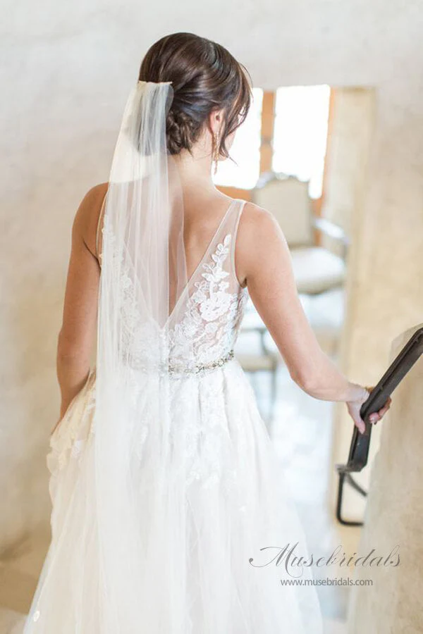 Lace Wedding Dresses with Court Train,Custom Made Wedding Gown - Image 2