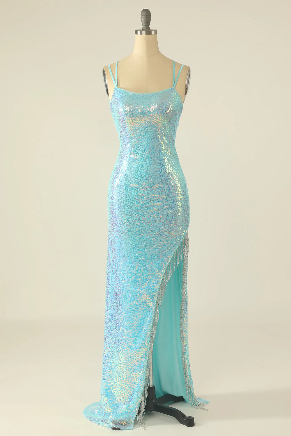 Lavender Sequin Prom Dress with Fringes - Image 7