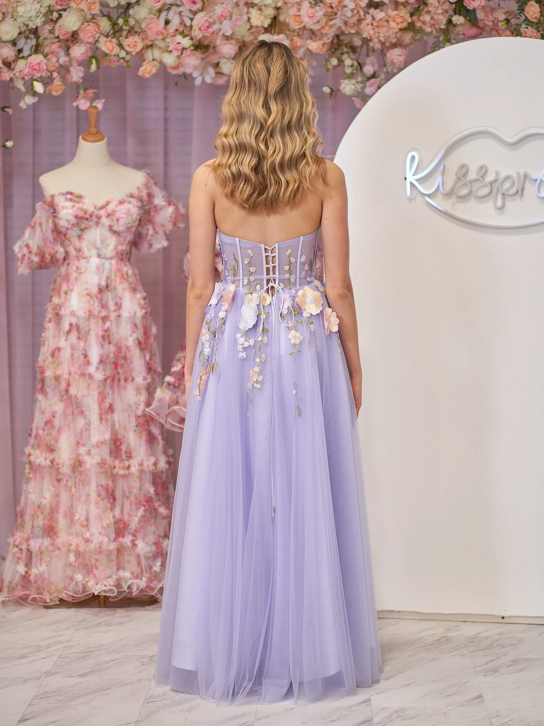 A-Line Strapless Tulle Homecoming Dress With 3D Flowers - Image 2