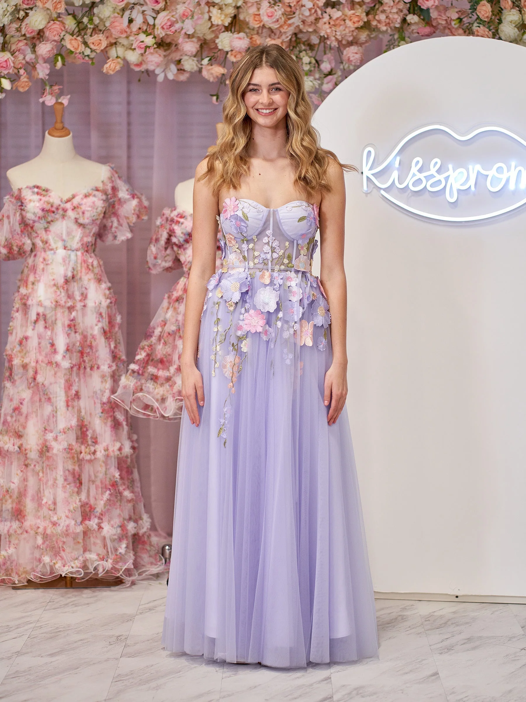 A-Line Strapless Tulle Homecoming Dress With 3D Flowers - Image 3