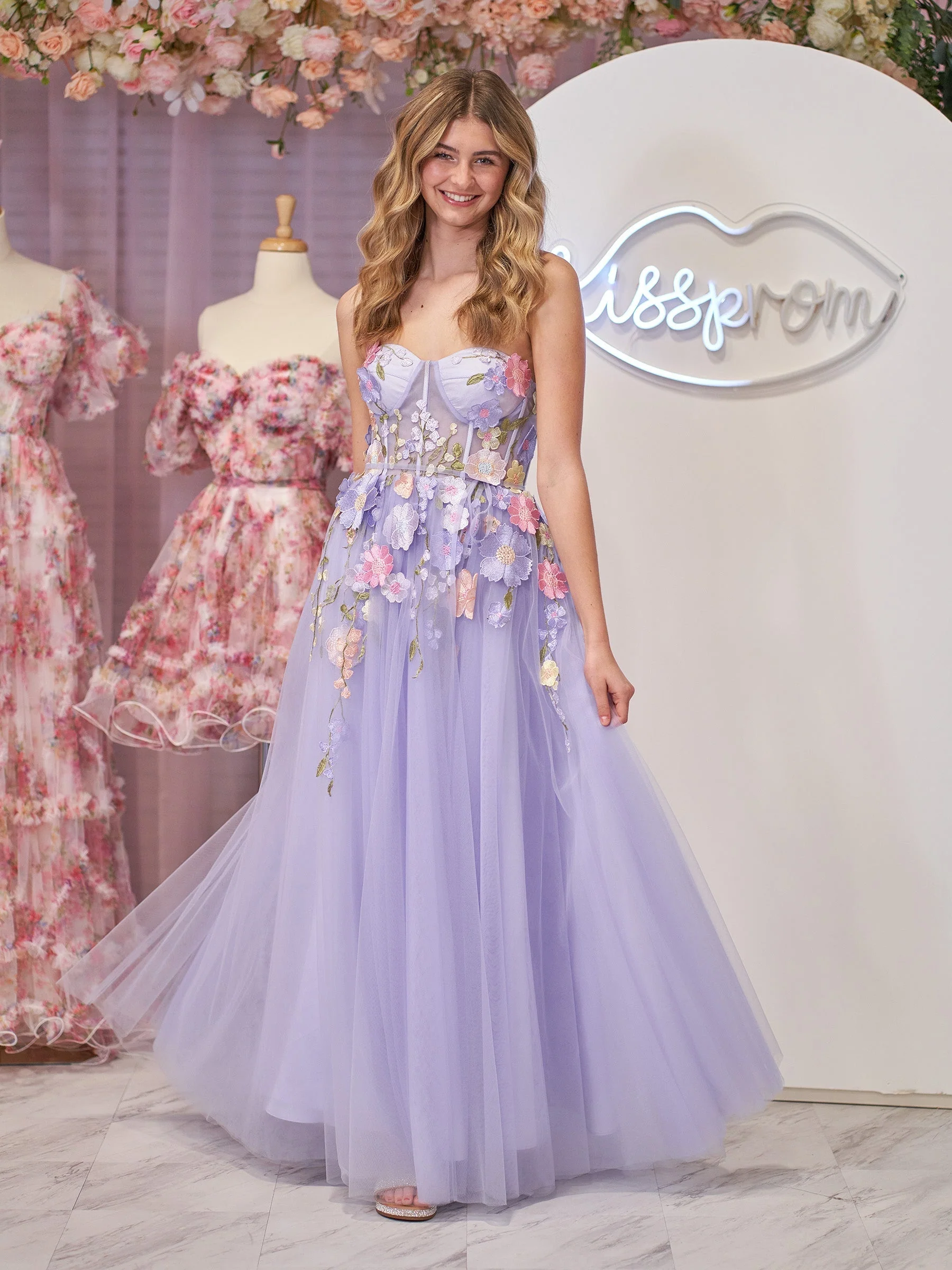 A-Line Strapless Tulle Homecoming Dress With 3D Flowers - Image 4