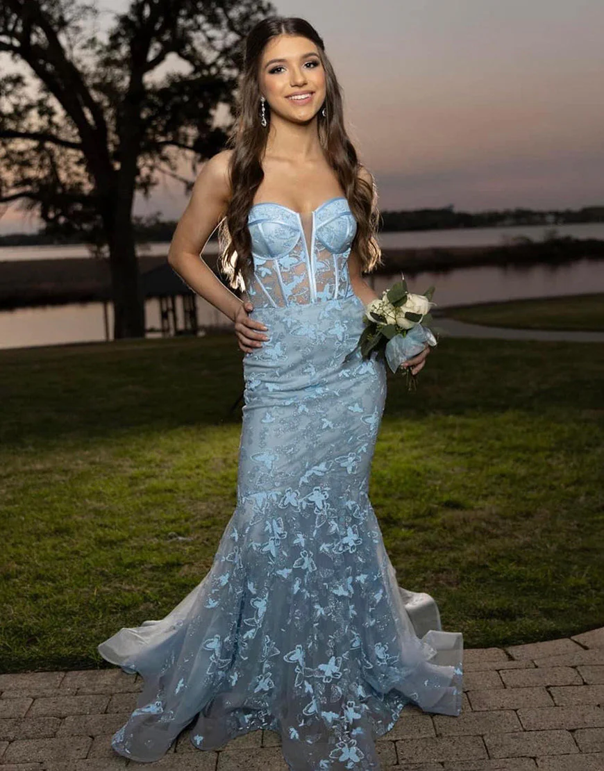 Gougeous Strapless Long Prom Dress With Appliques - Image 3