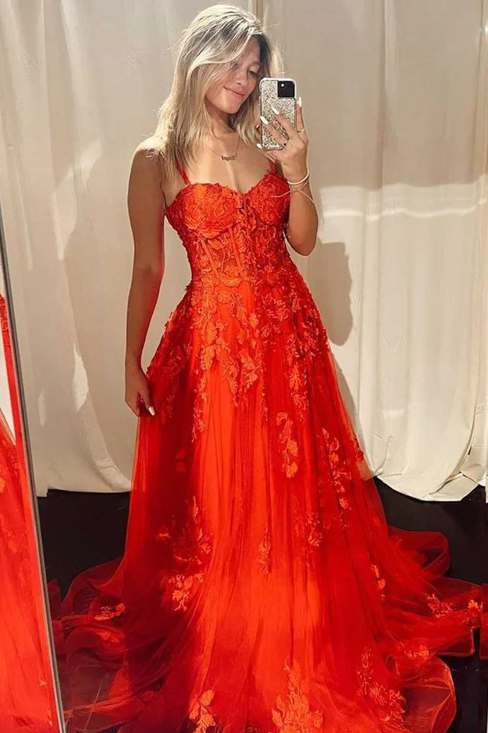A-line Sweetheart Lace Tulle Prom Dress with Slit - Image 9