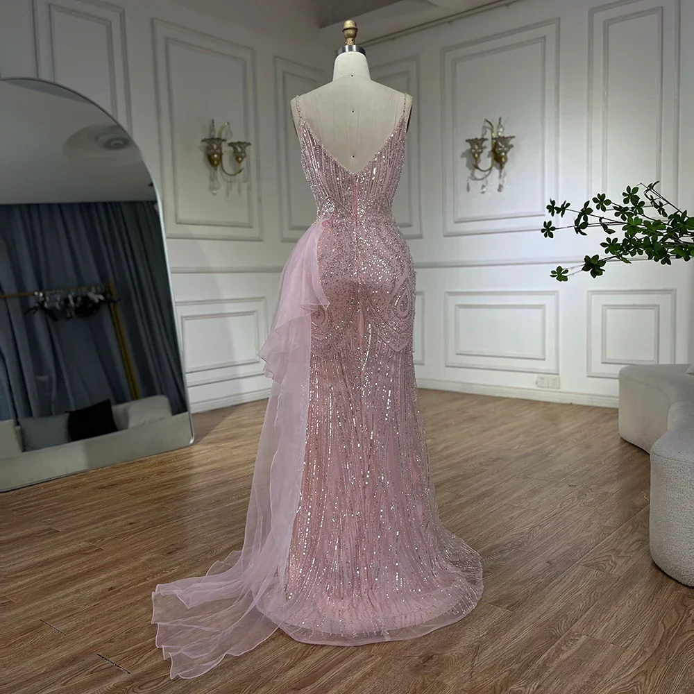 Light Pink Spaghetti Strap Mermaid Evening Dress with Beaded Overskirt LA72378A - Image 5