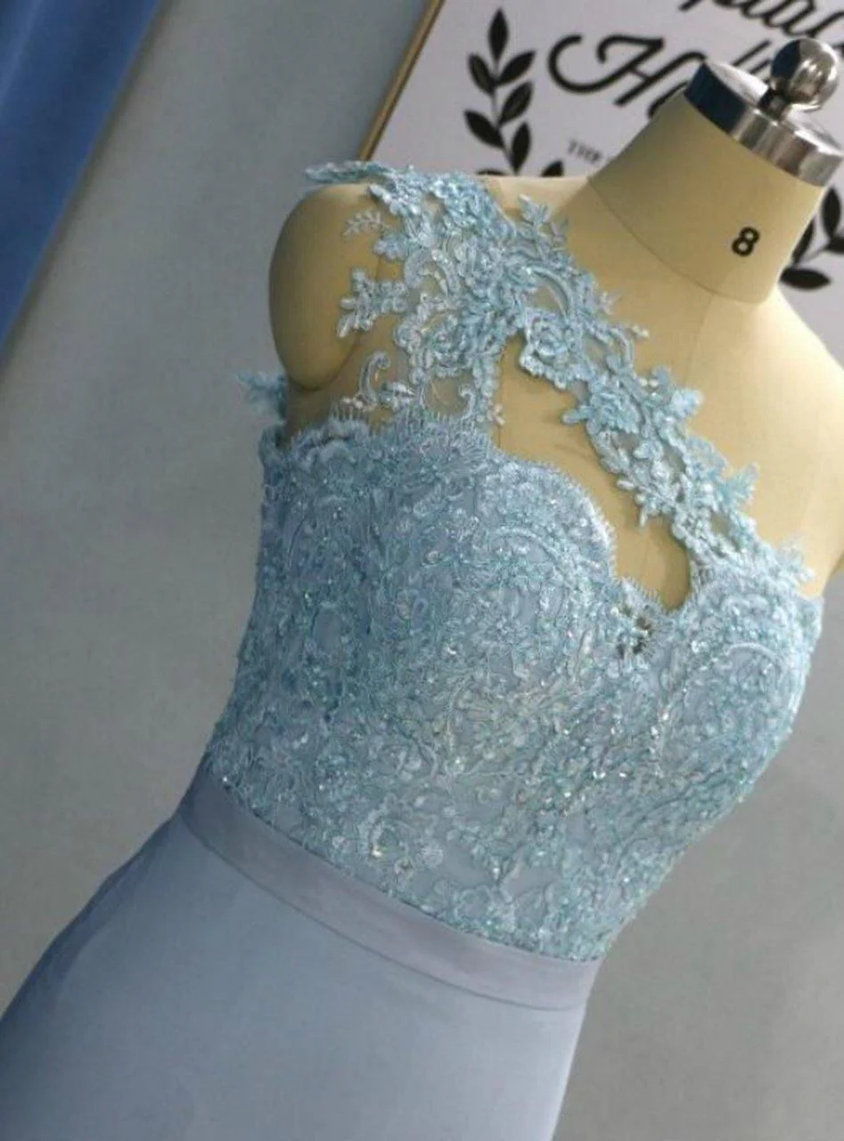 Light Sky Blue Short Knee Length One Shoulder Homecoming Dresses PD276 - Image 3