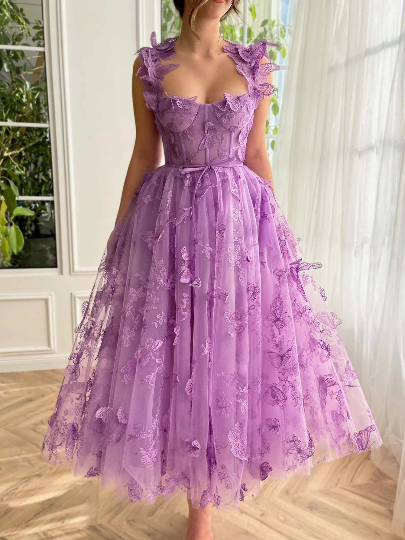 Aline Tulle Midi Prom Dress with 3D Butterflies - Image 5