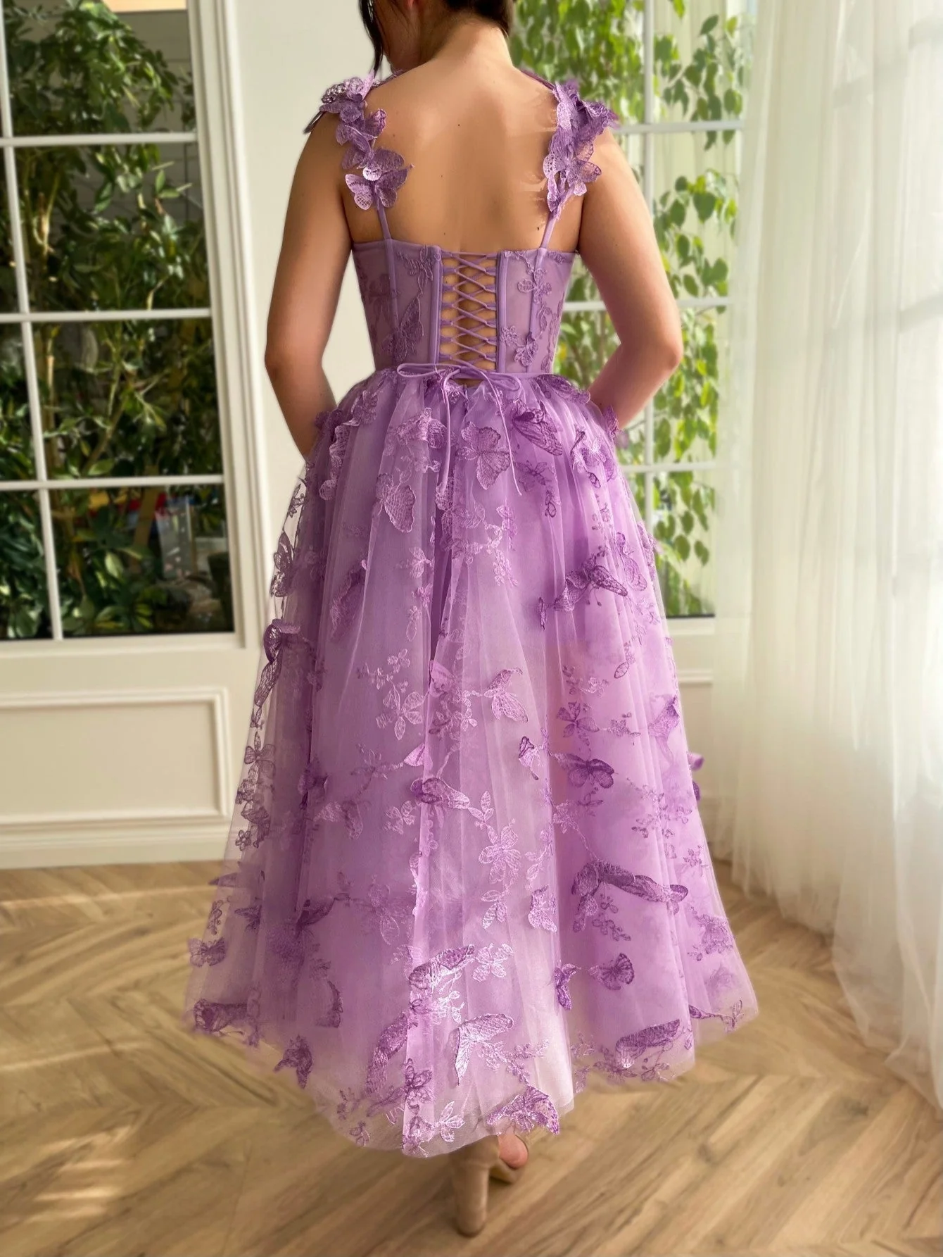 Aline Tulle Midi Prom Dress with 3D Butterflies - Image 6
