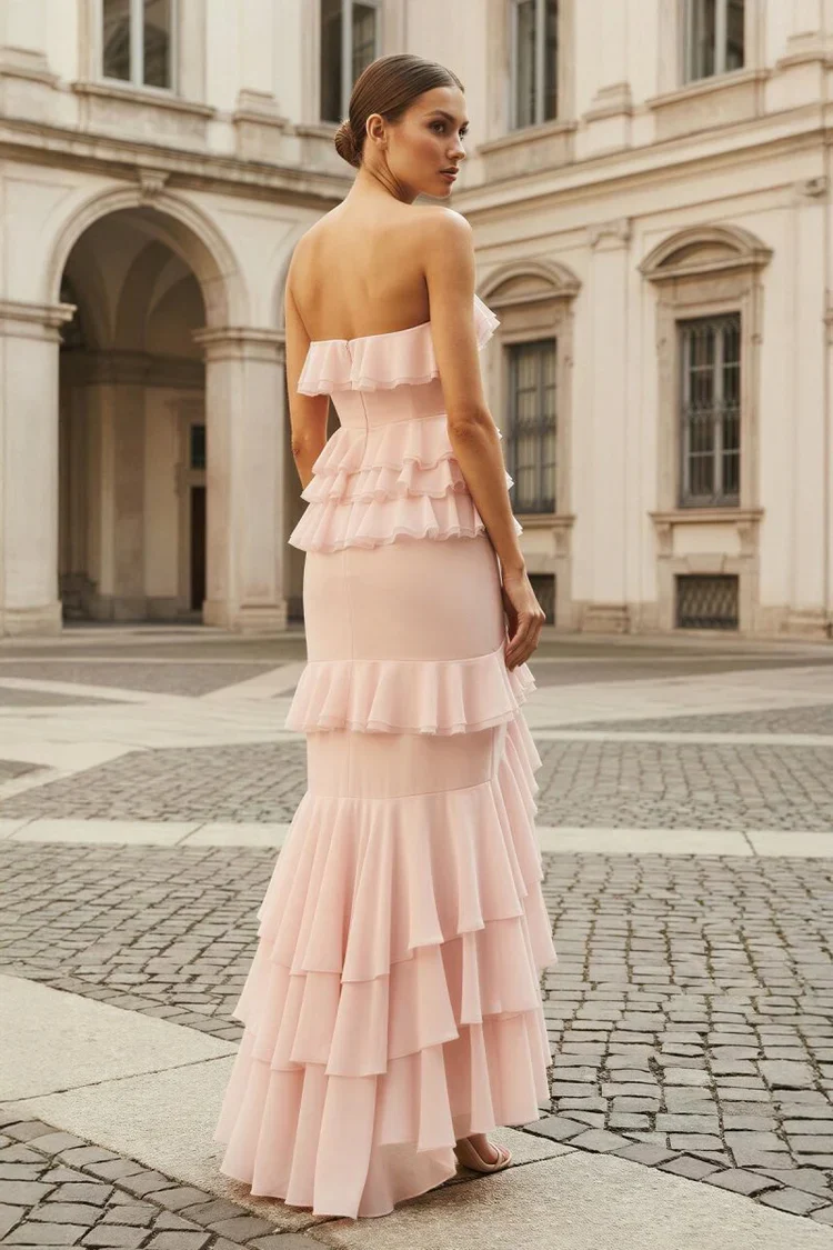Lilac Strapless Asymmetrical Ruffle Tiered Prom Dresses - Image 6