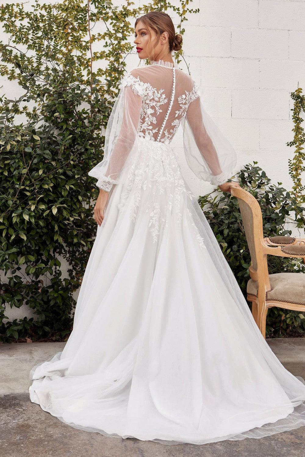 Long Sleeve Sheer A Line Wedding Gown - Image 2