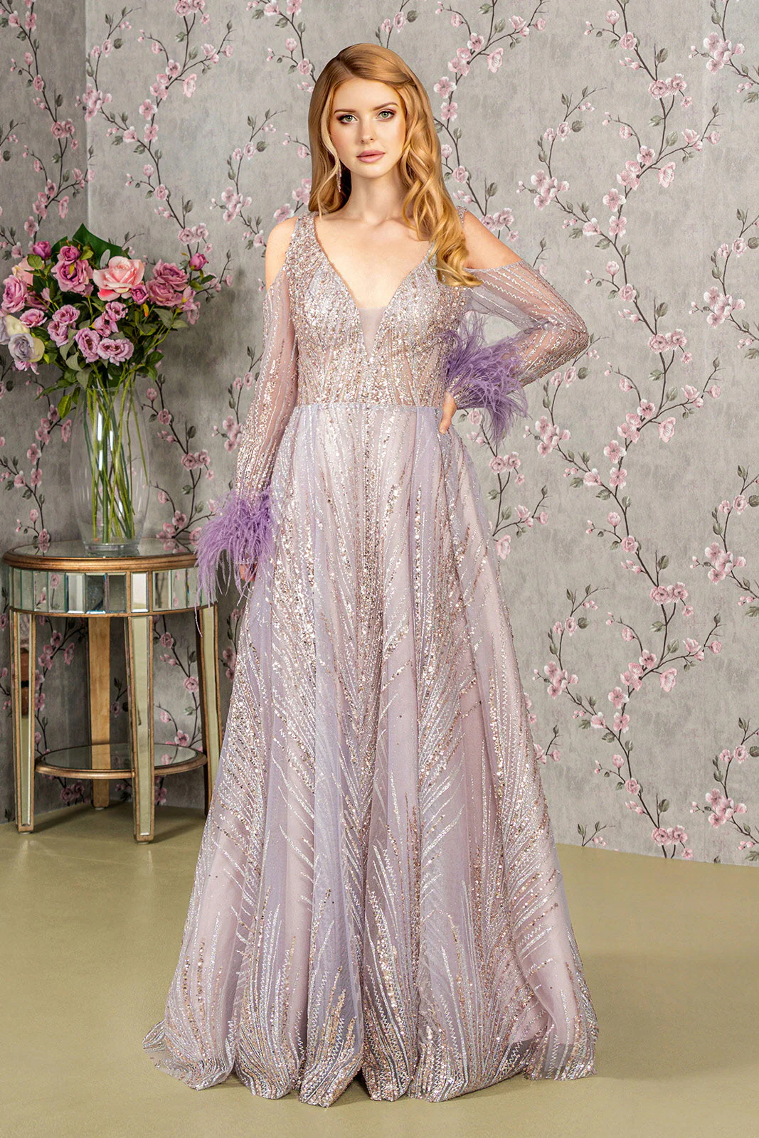 Long Sleeves Glitter A Line Long Prom Dress - Image 3