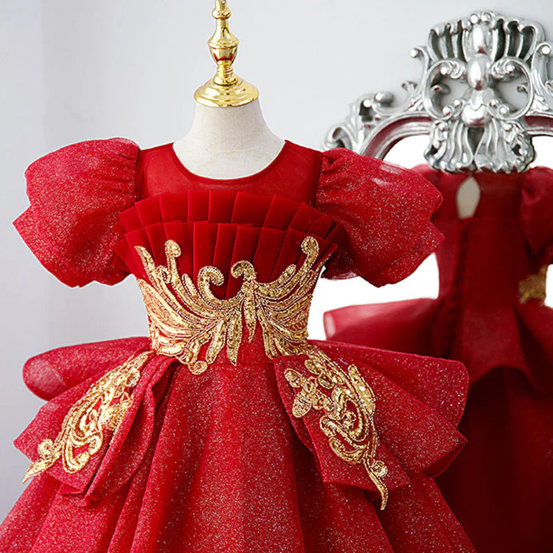 Girl Christmas Dress Baby Girl First Communion Dress Girl Luxury Red Embroidery Wedding Party Princess Dress - Image 2