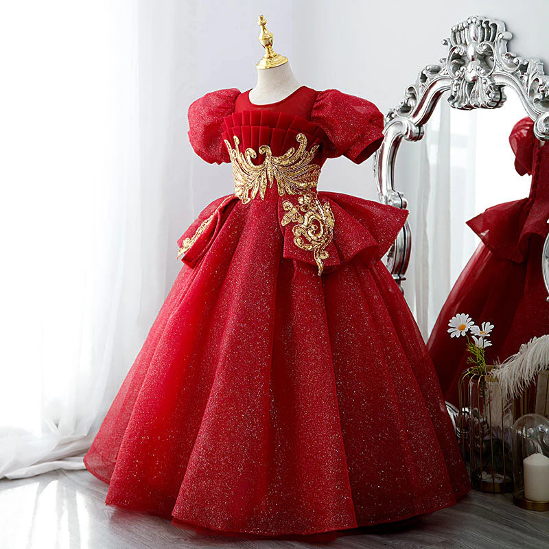 Girl Christmas Dress Baby Girl First Communion Dress Girl Luxury Red Embroidery Wedding Party Princess Dress - Image 4