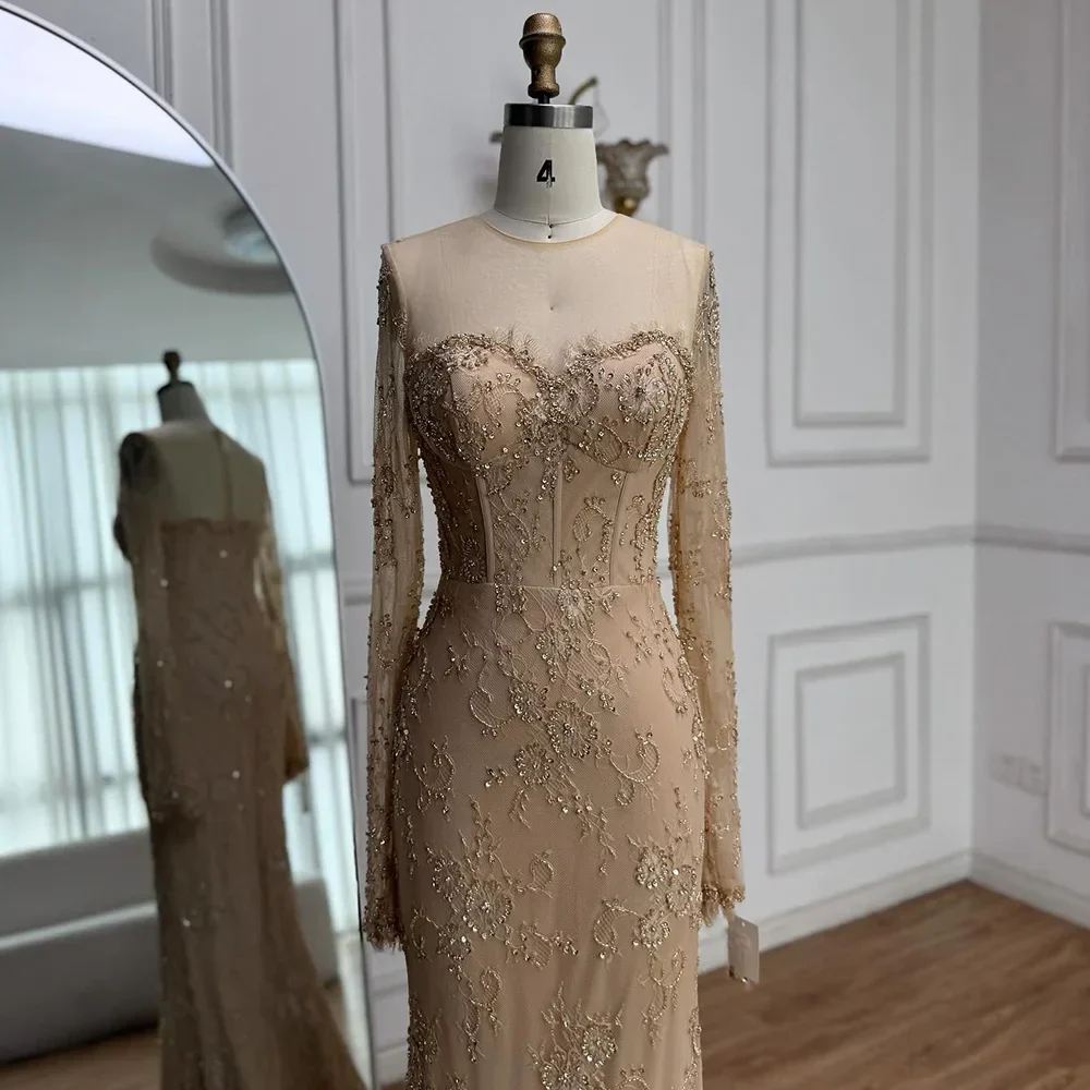 Luxury Arabic Lace Beaded Mermaid Evening Dress with Sleeves LA72545 - Image 7