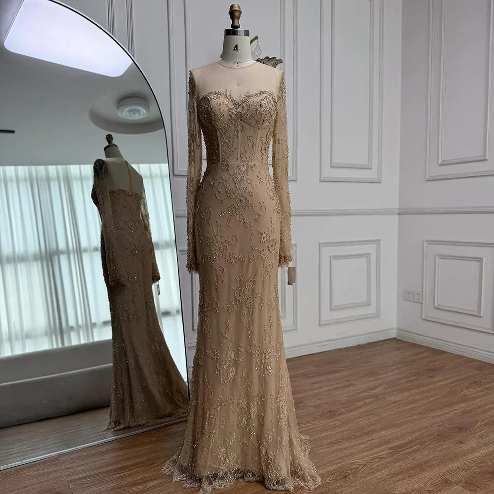 Luxury Arabic Lace Beaded Mermaid Evening Dress with Sleeves LA72545 - Image 8