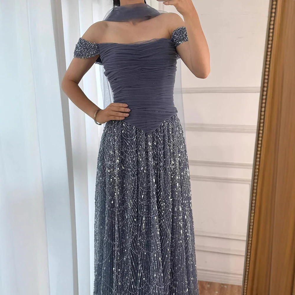Luxury Arabic Pink Pearls Beaded Evening Dress With Cape LA72922 - Image 7