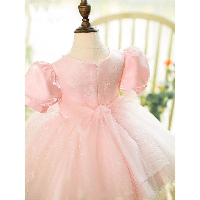 Flower Girl Dress Toddler Pink Puff Sleeves Fluffy Mesh Communion Princess Dress - Image 5