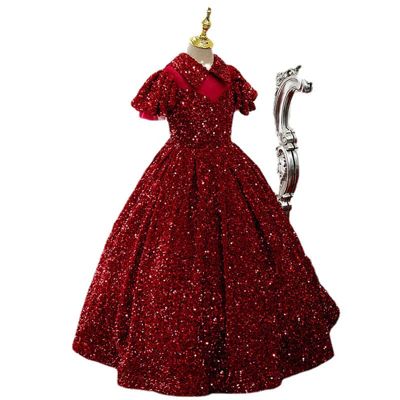 Girl Christmas Dress Baby Girl Dress Children Communion Luxury Red Sequins Puffy Birthday Cake Princess Pageant Dress - Image 5