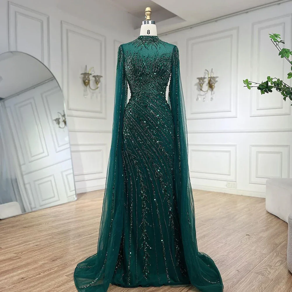 Luxury Nude Mermaid Evening Dress with Cape Sleeves LA71885A - Image 7