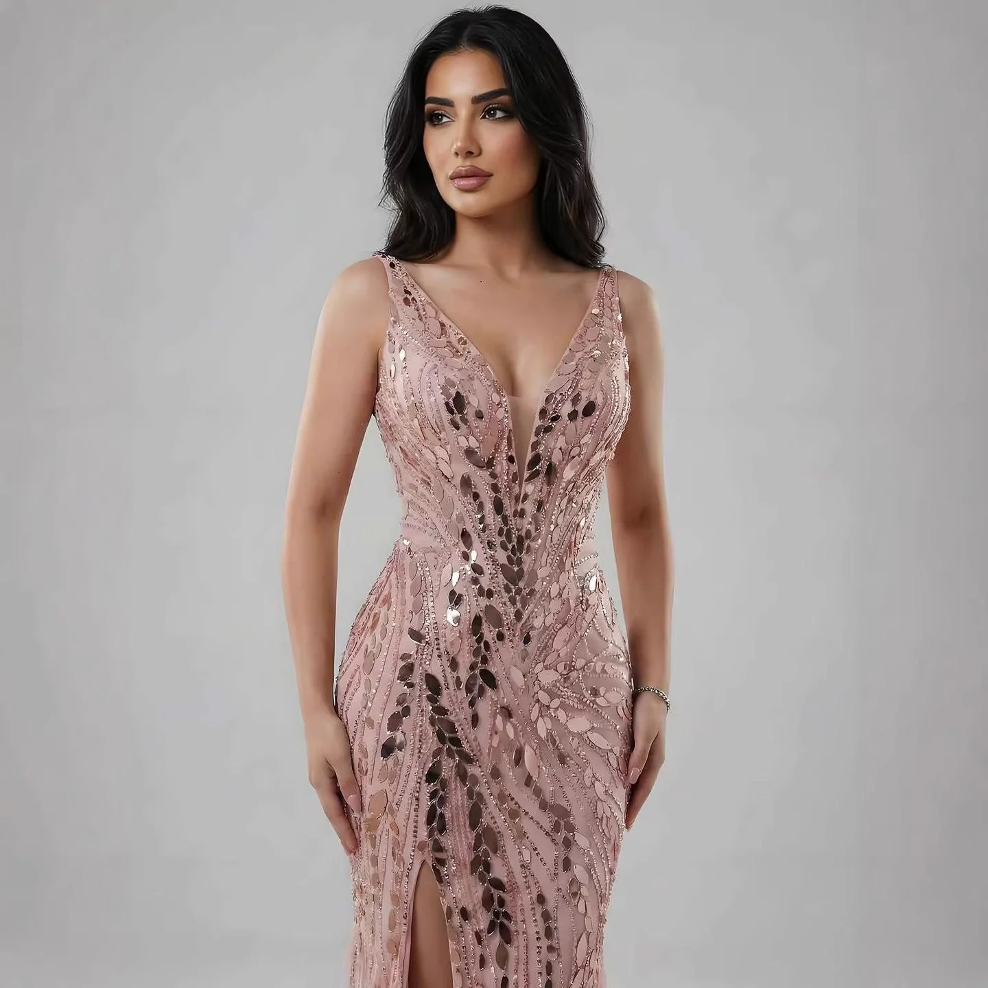 Luxury Blue Beaded Feather Mermaid Evening Dress LA73369 - Image 6