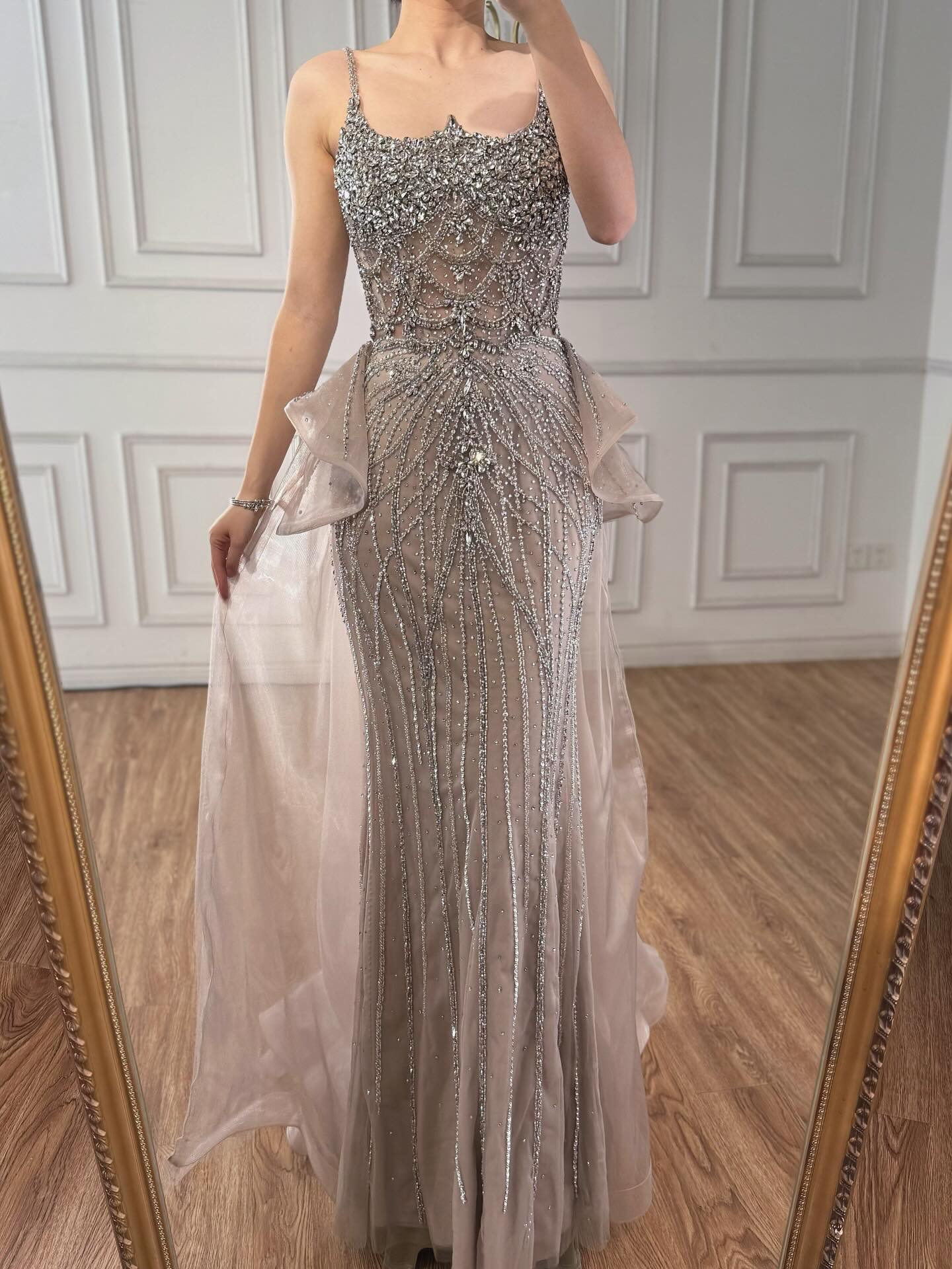 Luxury Caramel Crystal Beaded Spaghetti Strap Mermaid Evening Dress LA72810A - Image 11