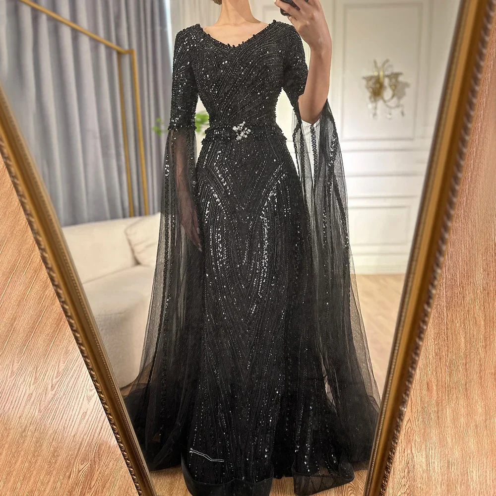 Luxury Dubai Caramel A-Line Beaded Evening Dress with Cape Sleeves LA72798 - Image 7