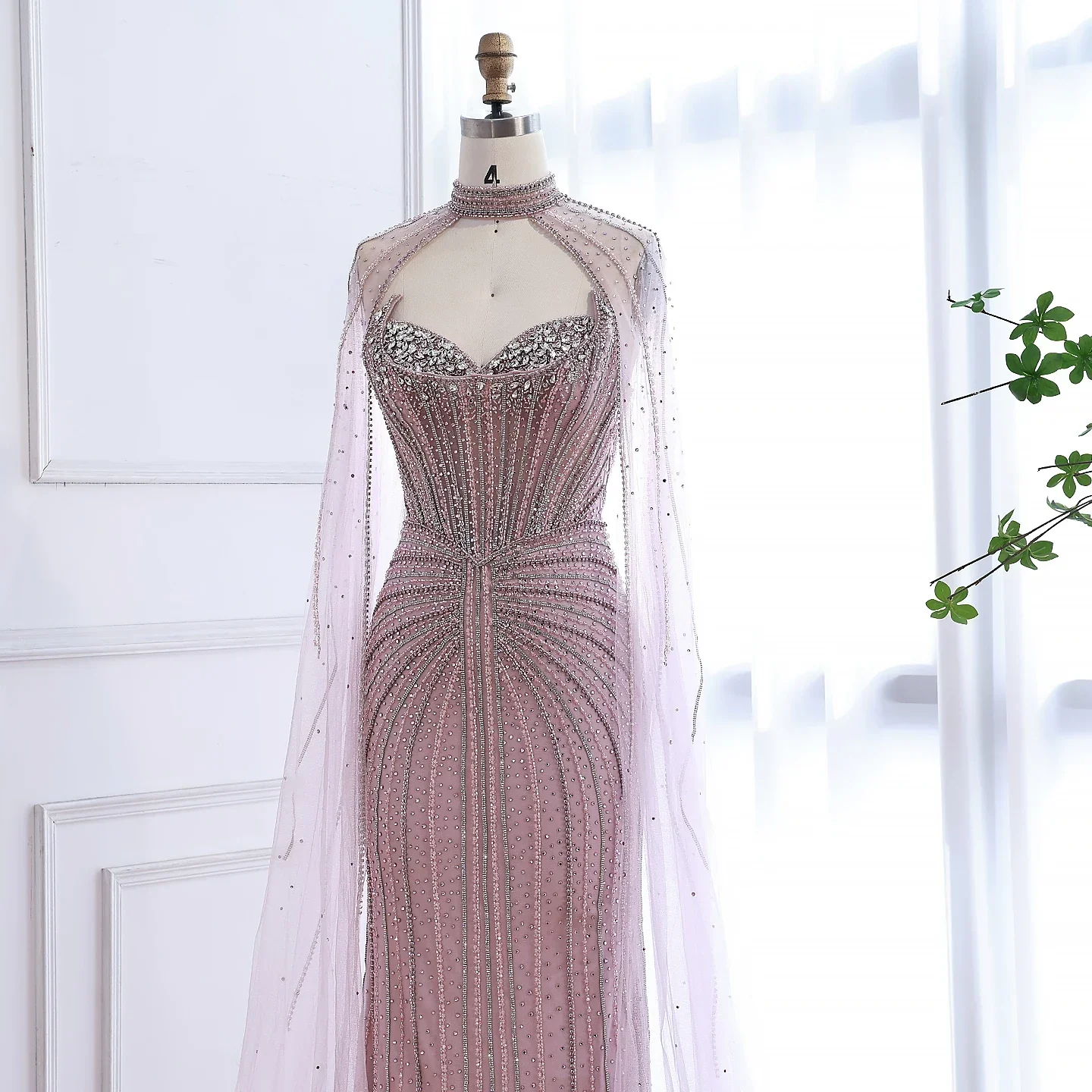 Luxury Dubai Caramel Beaded Evening Dress With Cape LA72811C - Image 23