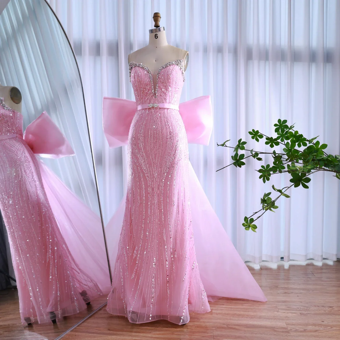 Luxury Dubai Pink Bow Evening Dress LA73061A - Image 4