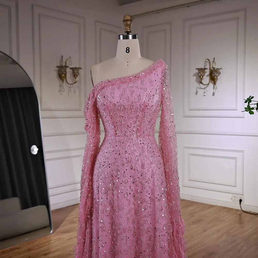 Luxury Feather One Shoulder Evening Dress with Cape Sleeves LA72763 - Image 20
