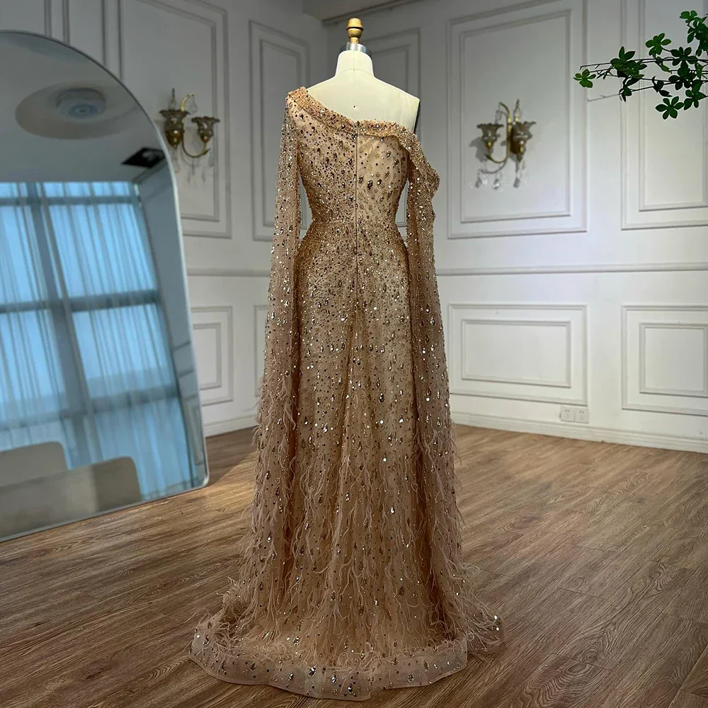 Luxury Feather One Shoulder Evening Dress with Cape Sleeves LA72763 - Image 8