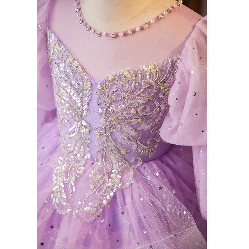 Flower Girl Dress Children Easter Dress Party Dress Purple Sequins Puffy Princess Communion Dress - Image 7