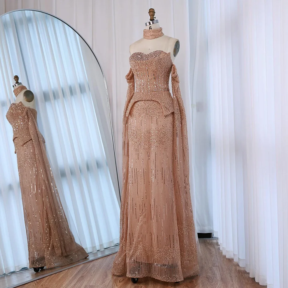 Luxury Gray Beaded Off-Shoulder Evening Dress with Cape Sleeves LA73076 - Image 11
