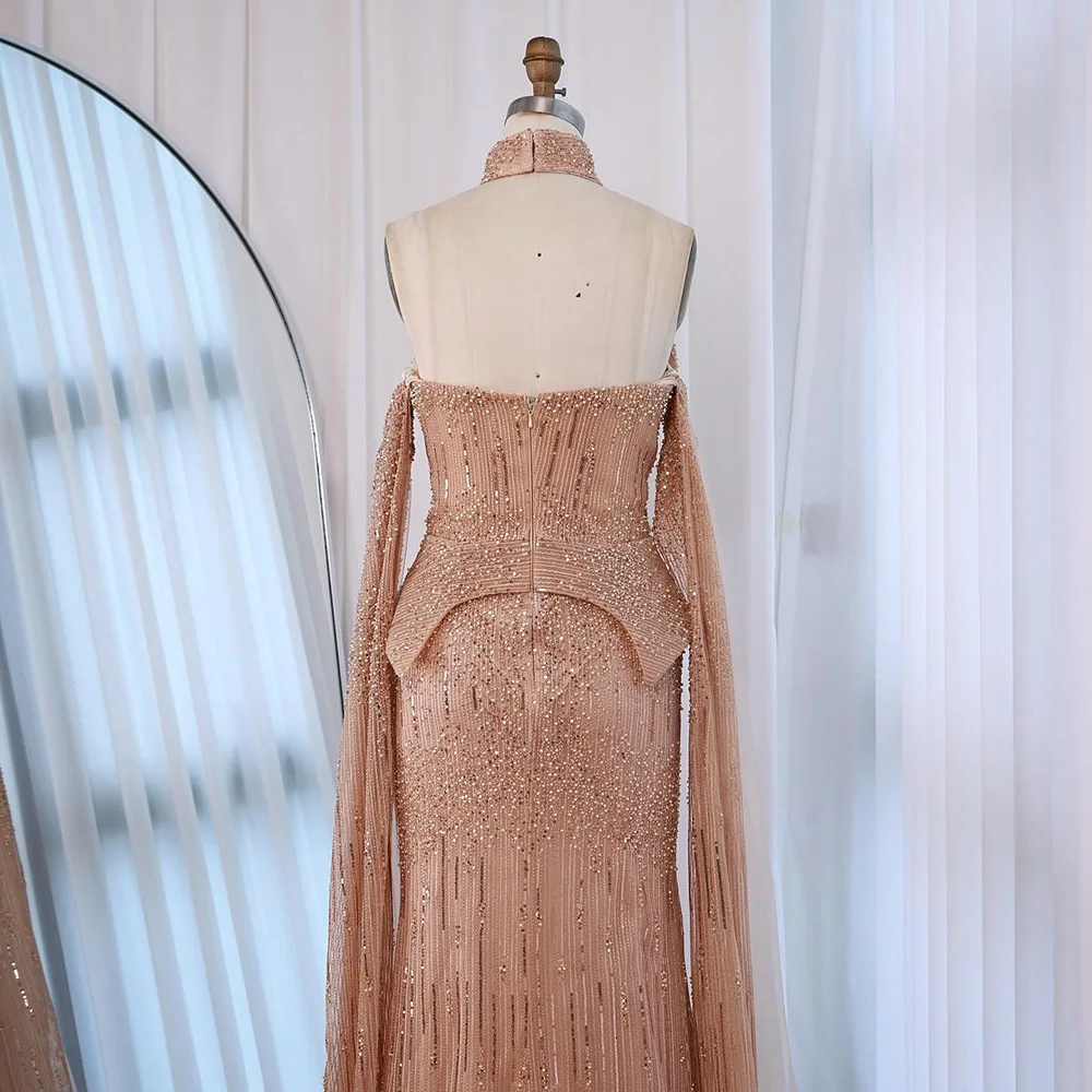 Luxury Gray Beaded Off-Shoulder Evening Dress with Cape Sleeves LA73076 - Image 12