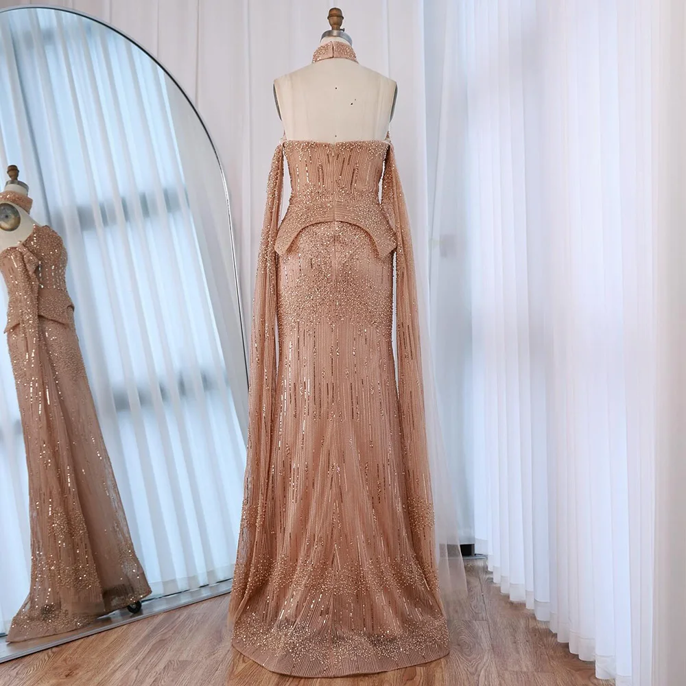 Luxury Gray Beaded Off-Shoulder Evening Dress with Cape Sleeves LA73076 - Image 13