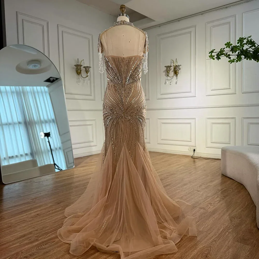 Luxury Nude Beaded High Neck Mermaid Evening Dress LA72897 - Image 8