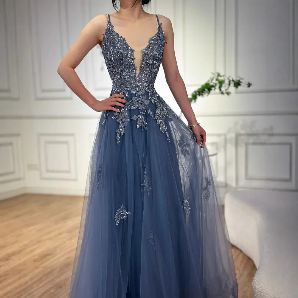 Luxury Sage Green Lace A-Line Prom Dress with Spaghetti Straps LA73005 - Image 16