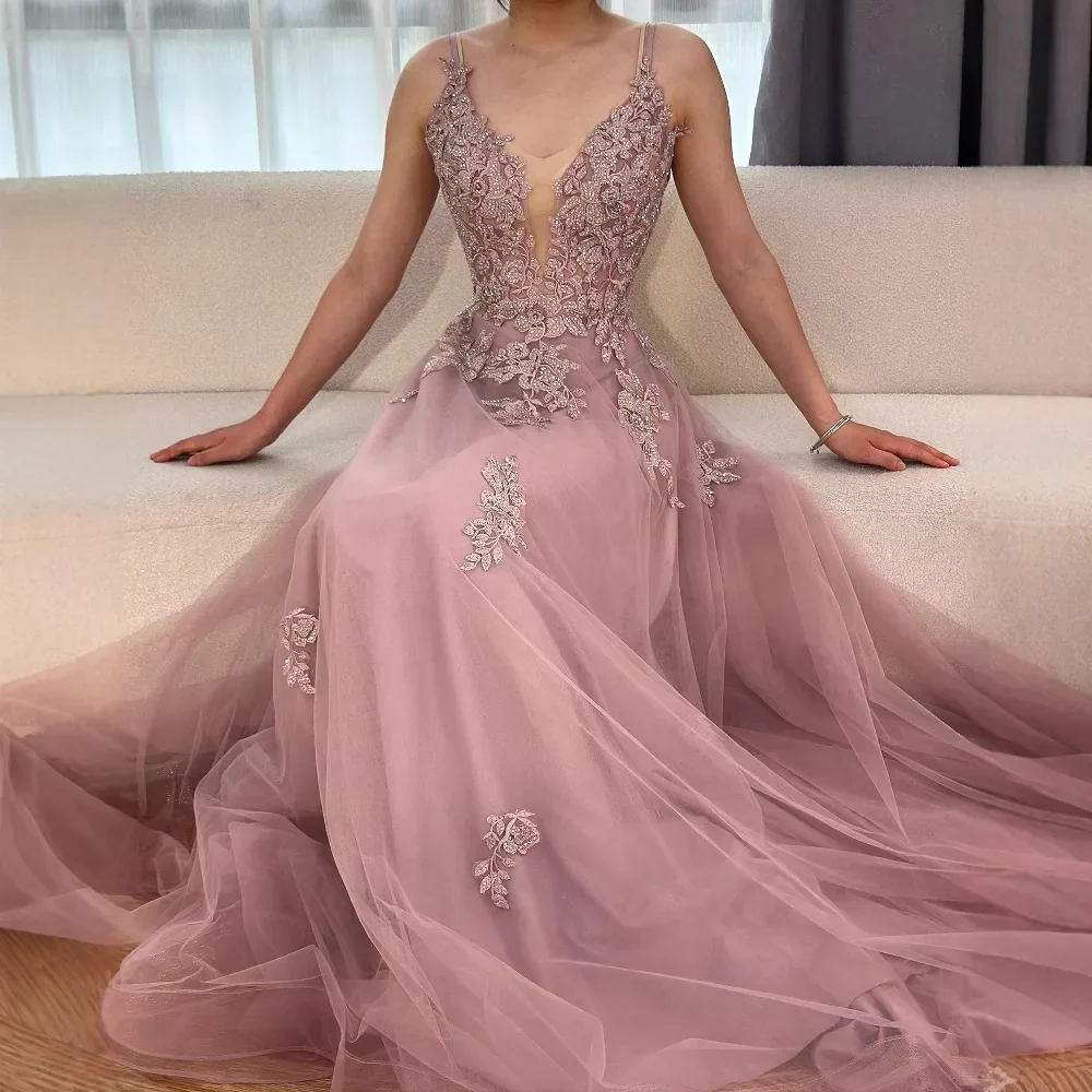 Luxury Sage Green Lace A-Line Prom Dress with Spaghetti Straps LA73005 - Image 7