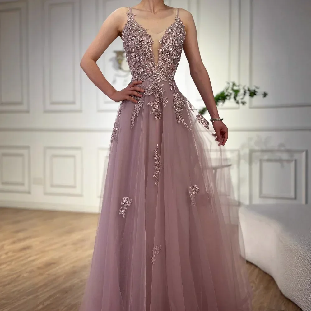 Luxury Sage Green Lace A-Line Prom Dress with Spaghetti Straps LA73005 - Image 8