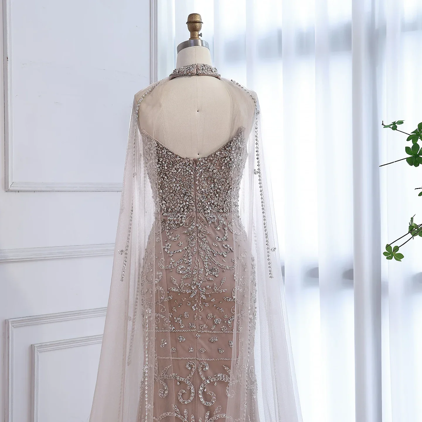 Luxury Sexy Split Evening Dress With Cape Nude LA73339 - Image 9