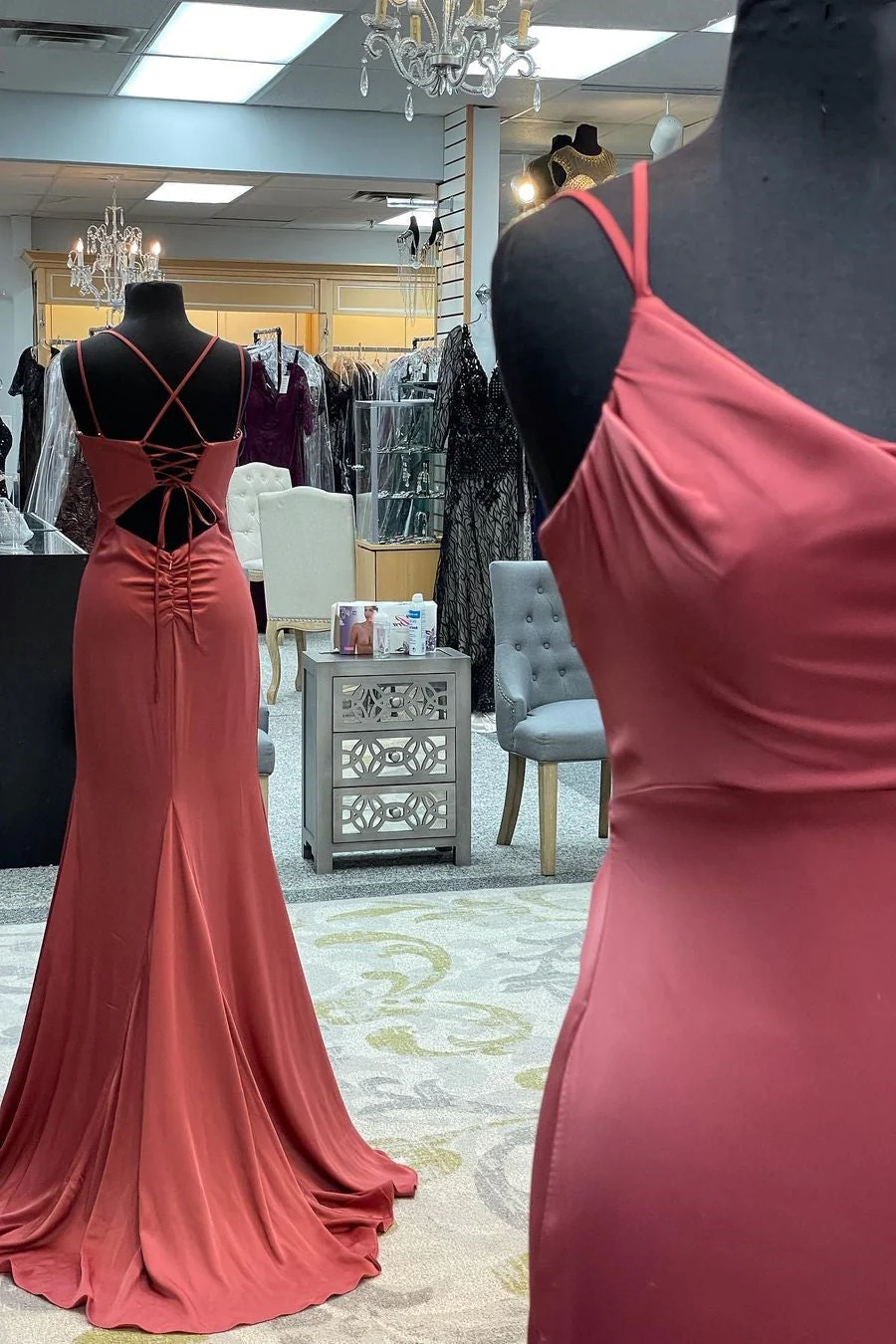 Mauve Mermaid Cowl Neck Straps Long Prom Dress - Image 2