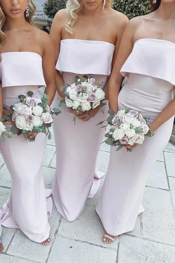 Mermaid Floor-Length Strapless Pink Bridesmaid Dress - Image 3