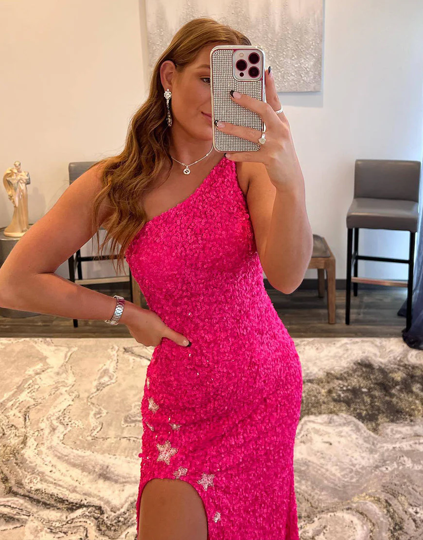 Mermaid One Shoulder Sequins Prom Dress with Stars - Image 2