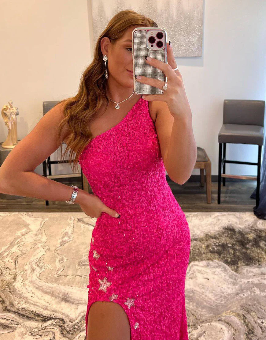 Mermaid One Shoulder Sequins Prom Dress with Stars - Image 4