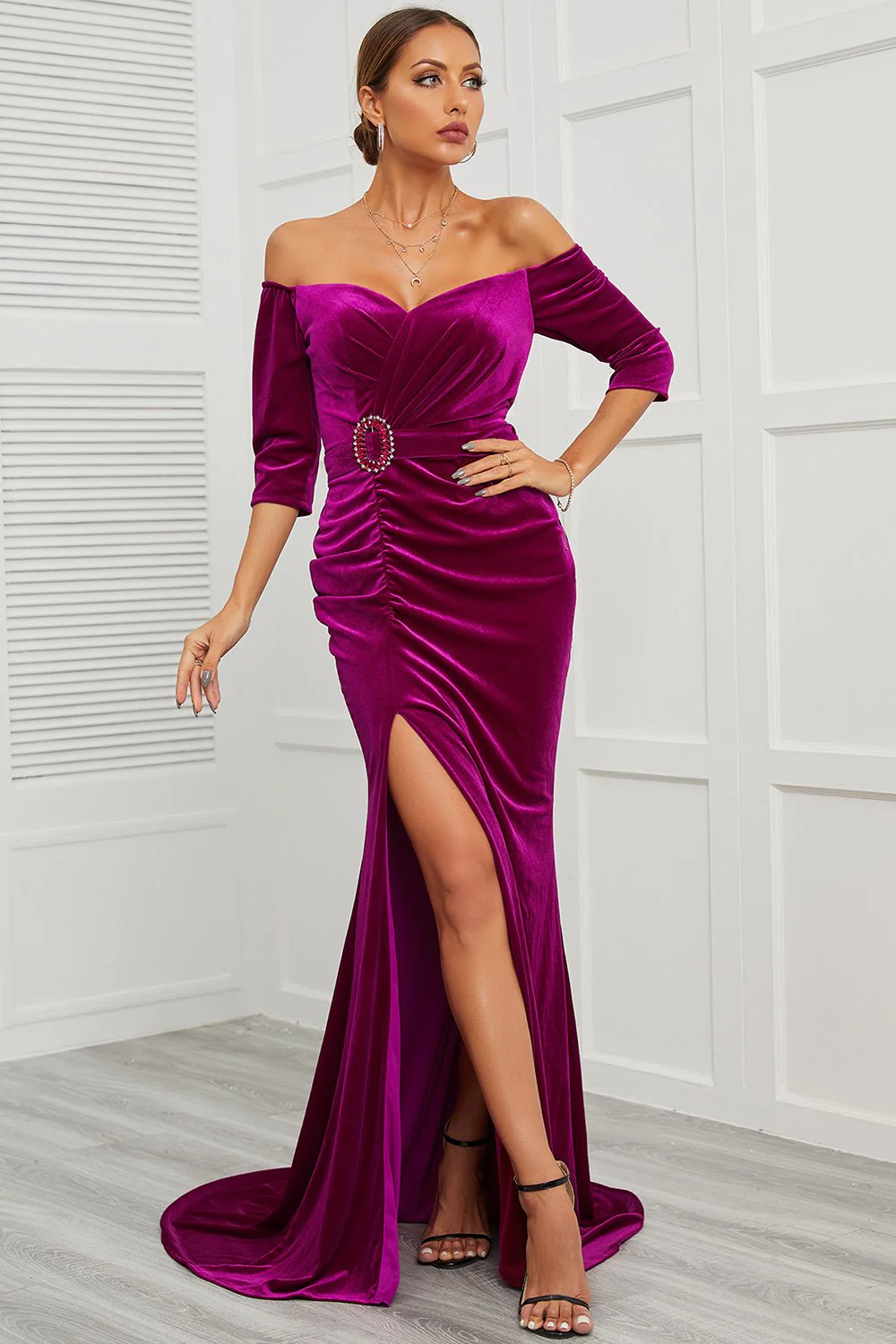 Mermaid Off the Shoulder Prom Dress with Split Front - Image 6